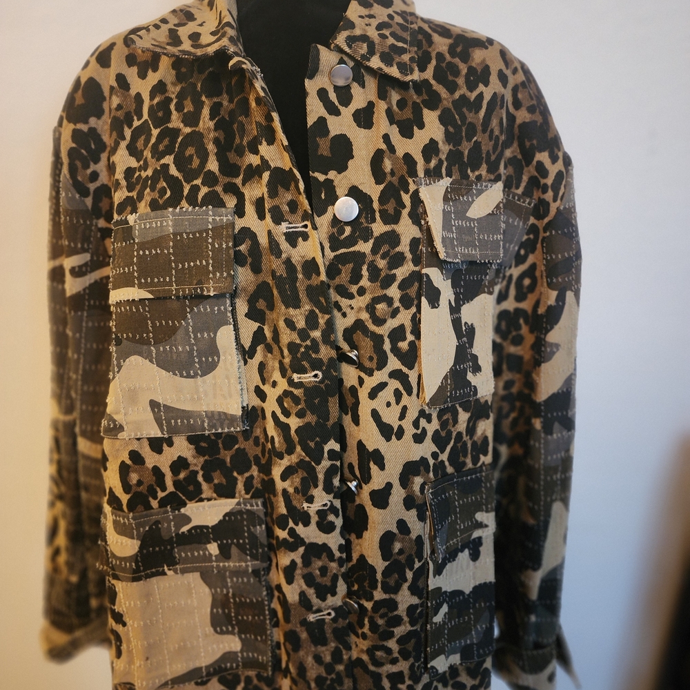 Camo Leopard Print Utility Jacket